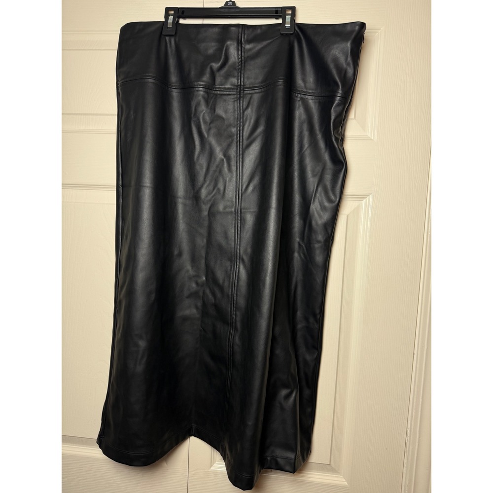 A New Day Black Faux Leather Midi Skirt High Waisted Side Zip Women 16 NEW